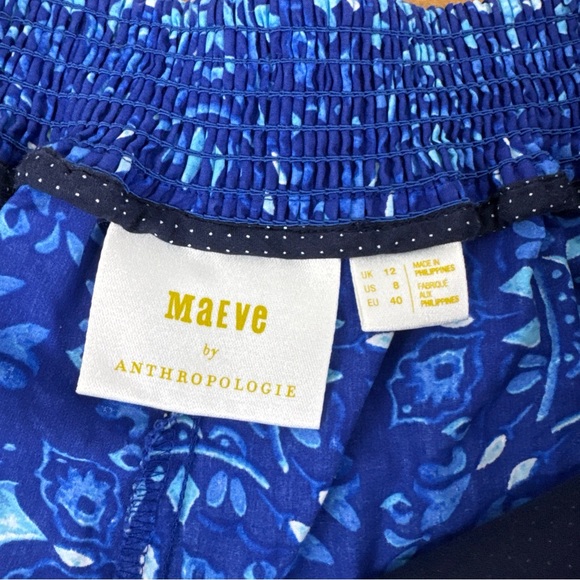 Anthropologie Maeve Blue Geometric Patterned Shorts Elastic Waist Cotton 8 - Picture 5 of 6
